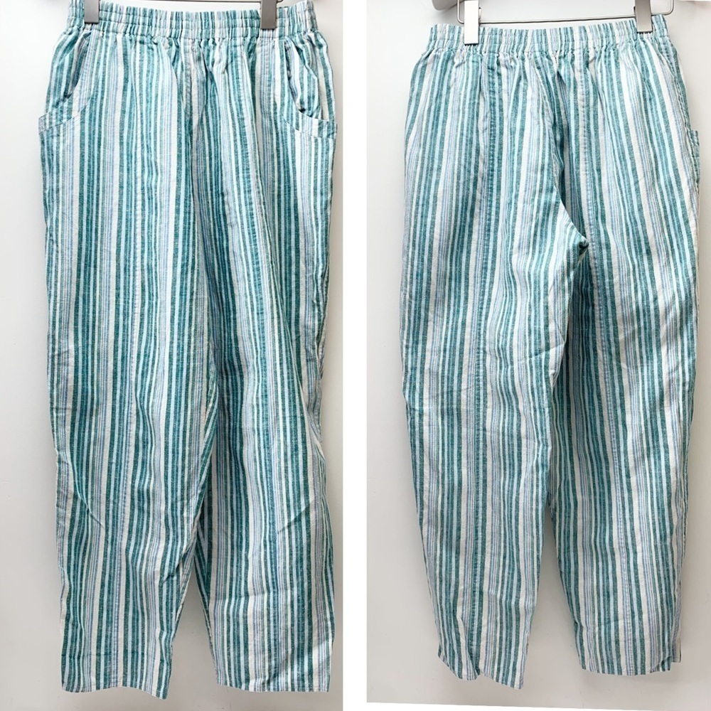 Golden Eagle blue and green striped linen pants L